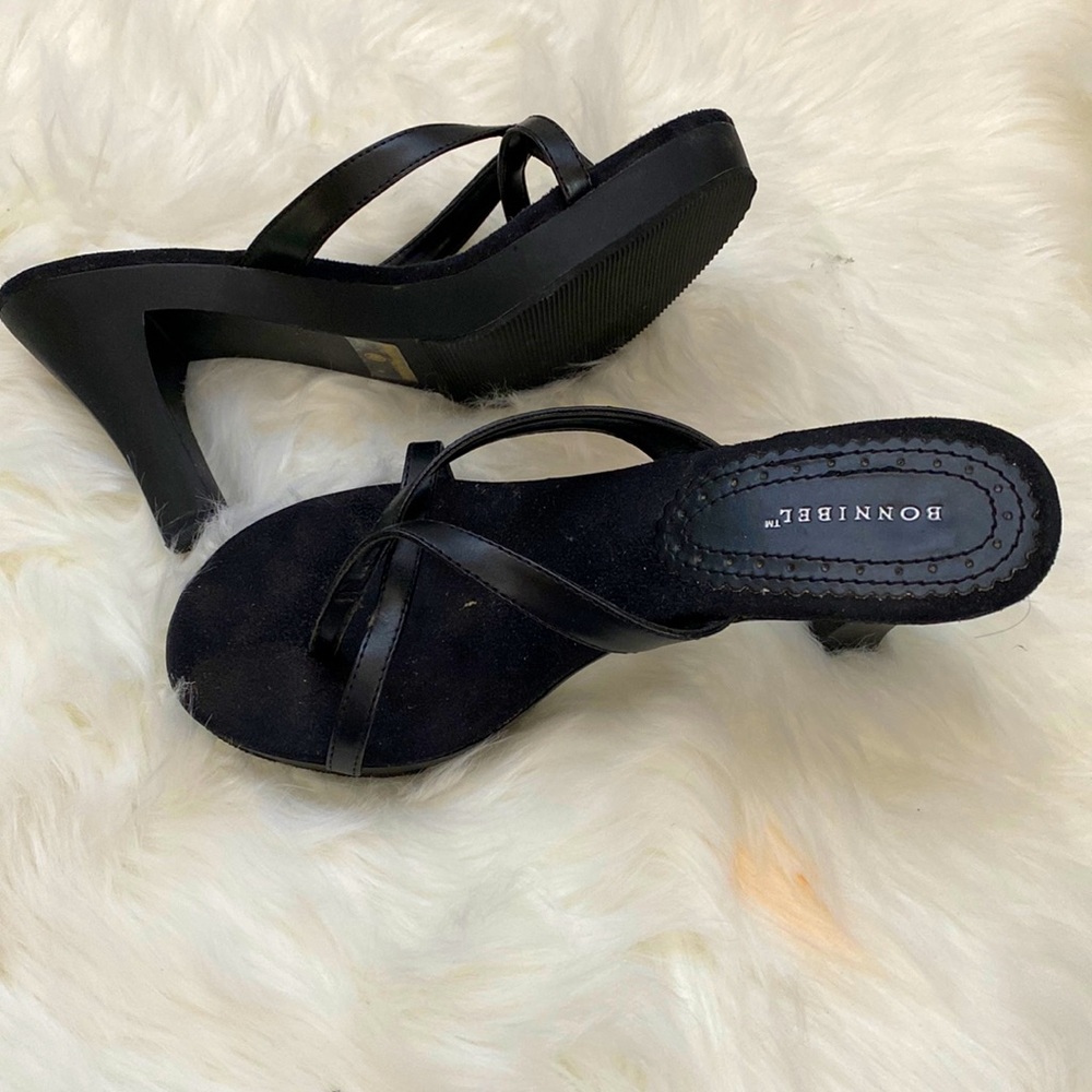 BONNIBEL WOMEN PLATFORM SLIP ON SANDAL HEELS SZ 6 BLACK